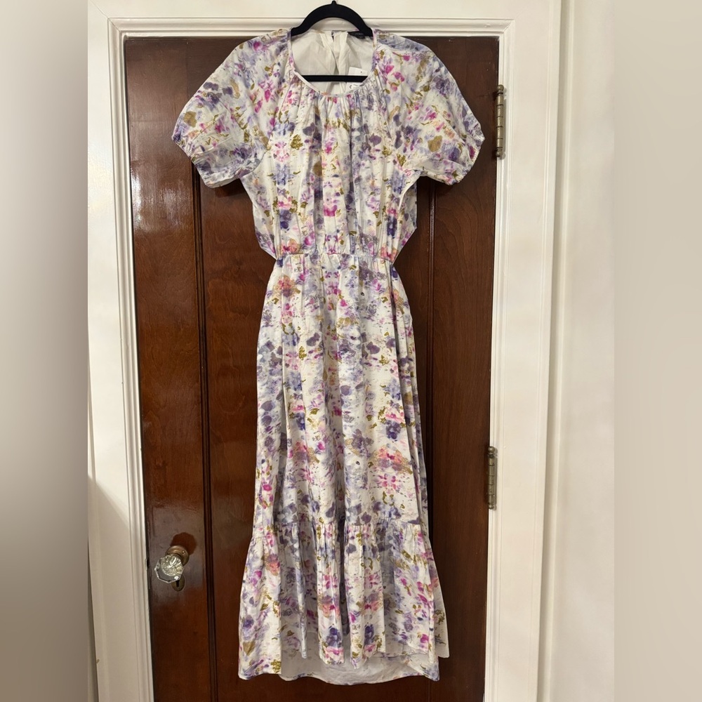 J. Crew White Maxi Dress with Lavender & Pink Floral Print